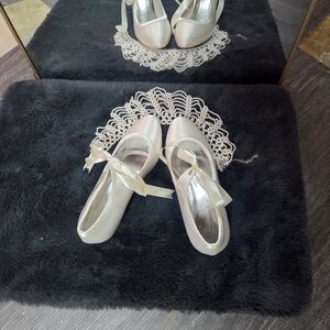 Ivory Satin Ribbon Tie Ballet Heels
